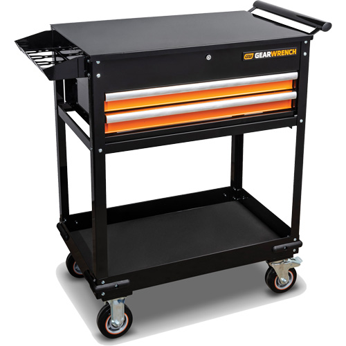 Chariot utilitaire, 2 tiroirs, 32-1/2" la x 42" h, Noir/Orange Les Distributions ICE