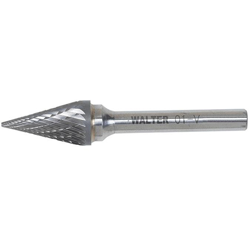 Double Cut Conical Carbide Burr, 1/2" Dia., 1/4" Shank, 7/8" Depth of Cut Les Distributions ICE