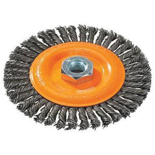 Stringer Bead Knotted Wire Brush, 4" Dia., 0.02" Fill, 5/8"-11 Arbor, Steel Les Distributions ICE