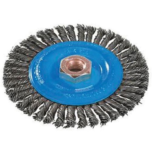 Brosse &agrave; fils nou&eacute;s pour cordons de soudure, Dia. 4", Fils 0,02", Arbre 5/8"-11, Aluminium/Acier inoxydable Les Distributions ICE