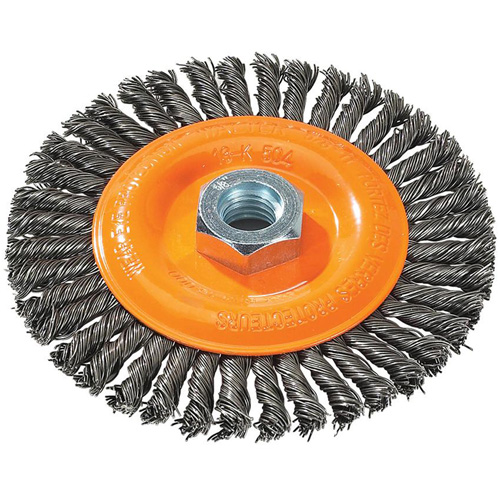 Stringer Bead Knotted Wire Brush, 5" Dia., 0.02" Fill, 5/8"-11 Arbor, Steel Les Distributions ICE