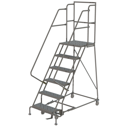 Escabeaux roulants &agrave; dessus profond, 8 marches, Largeur de la marche 24", Hauteur de la plateforme 80", Acier Les Distributions ICE