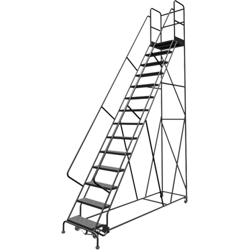 Escabeaux roulants &agrave; dessus profond, 14 marches, Largeur de la marche 24", Hauteur de la plateforme 140", Acier Les Distributions ICE