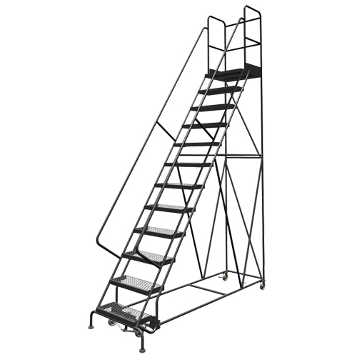 Escabeaux roulants &agrave; dessus profond, 8 marches, Largeur de la marche 24", Hauteur de la plateforme 80", Acier Les Distributions ICE