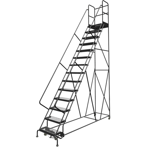 Escabeaux roulants &agrave; dessus profond, 14 marches, Largeur de la marche 24", Hauteur de la plateforme 140", Acier Les Distributions ICE