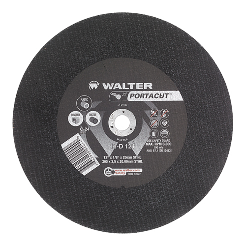 Meule &agrave; tronçonner rapide en acier inoxydable Portacut, 12" x 1/8", Arbre de 3/4", Type 1, Carbure de silicium, 6300 Tr/min Les Distributions ICE