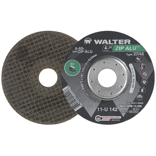 Meule &agrave; tronçonner Zip Alu, 5" x 3/64", Arbre de 7/8", Type 27, Oxyde d'aluminium, 12 200 Tr/min Les Distributions ICE