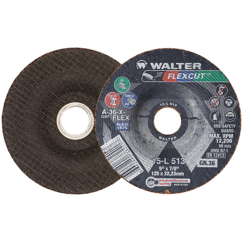 Meule FLEXCUT, 5", 36 Grain, Oxyde d'aluminium, 7/8", 12 200 Tr/min, Type 29 Les Distributions ICE