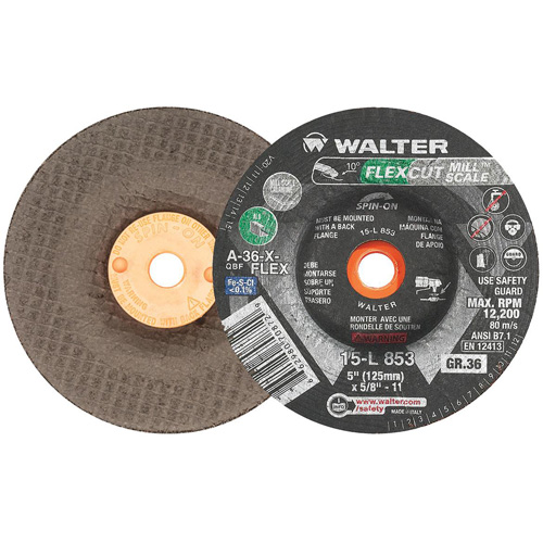 Meule FLEXCUT MILL SCALE, 5", 36 Grain, Oxyde d'aluminium, 5/8"-11, 12 200 Tr/min, Type 29 Les Distributions ICE
