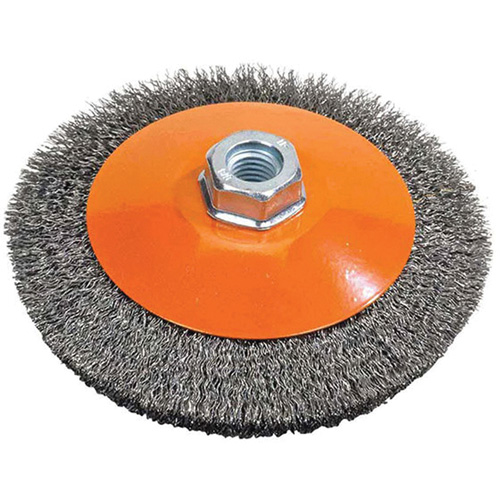 Saucer Crimped Wire Wheel, 4" Dia., 0.012" Fill, 5/8"-11 Arbor Les Distributions ICE