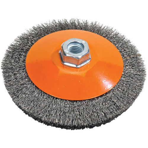 Saucer Crimped Wire Wheel, 6" Dia., 0.012" Fill, 5/8"-11 Arbor Les Distributions ICE