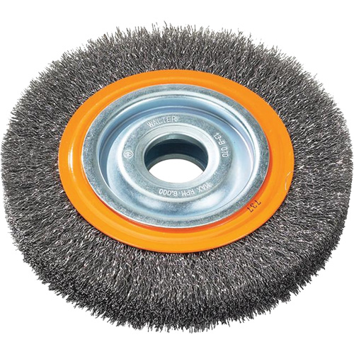 Crimped Wire Bench Wheel Brush, 6" Dia., 0.0118" Fill, 1/2" - 1/4" Arbor Les Distributions ICE