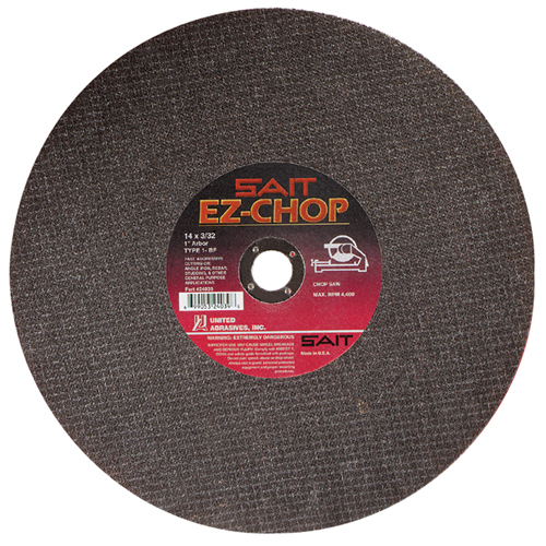 EZ-Chop&reg; Chop Saw Wheel, 14" x 3/32", 1" Arbor, Type 1, Aluminum Oxide, 4400 RPM Les Distributions ICE