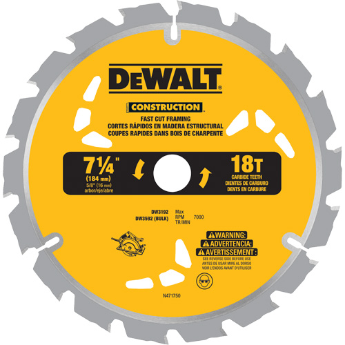 Lame de scie &agrave; pointes au carbure pour coupe rapide, 7-1/4", 18 dents, Pour Bois Les Distributions ICE