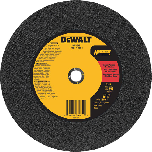 General Purpose Metal Cutting Chop Saw Wheel, 14" x 7/64", 1" Arbor, Type 1, Aluminum Oxide, 4300 RPM Les Distributions ICE