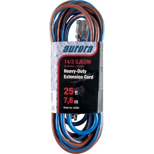 TPE-Rubber Extension Cord With Light Indicator, All-Weather, SJEOW, 14/3 AWG, 15 A, 25' Les Distributions ICE