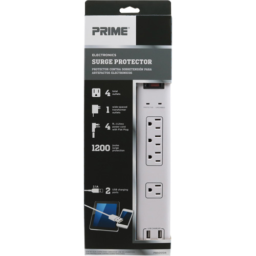 Limiteurs de surtension avec chargeur USB, 4 Prises, 1200 J, 1875 W, Cordon 4' Les Distributions ICE