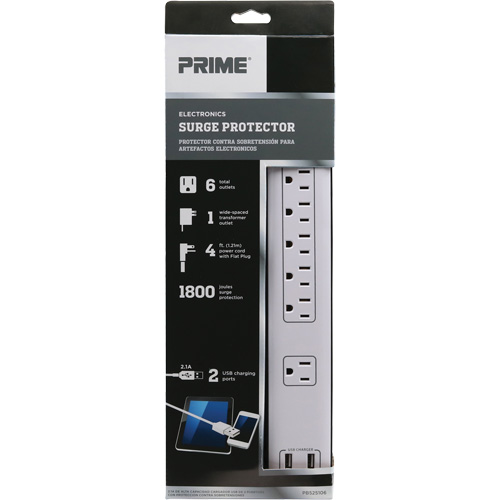 Limiteurs de surtension avec chargeur USB, 6 Prises, 1800 J, 1875 W, Cordon 4' Les Distributions ICE