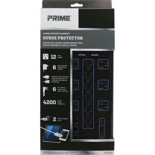 Limiteurs de surtension avec chargeur USB, 12 Prises, 4200 J, 1875 W, Cordon 6' Les Distributions ICE