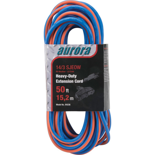 TPE-Rubber Extension Cord with Light Indicator, All-Weather, SJEOW, 14/3 AWG, 15 A, 3 Outlet(s), 50' Les Distributions ICE