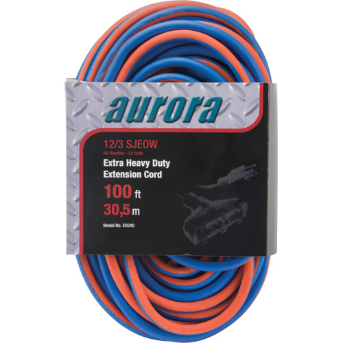 TPE-Rubber Extension Cord with Light Indicator, All-Weather, SJEOW, 12/3 AWG, 15 A, 3 Outlet(s), 100' Les Distributions ICE