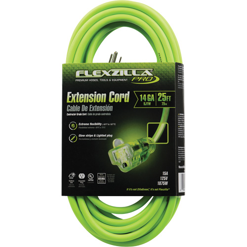 Flexzilla&reg; Pro Industrial Extension Cord, All-Weather, SJTW, 14/3 AWG, 15 A, 25' Les Distributions ICE
