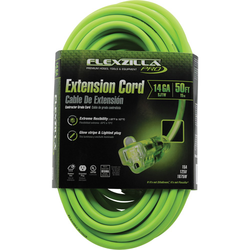 Flexzilla&reg; Pro Industrial Extension Cord, All-Weather, SJTW, 14/3 AWG, 15 A, 50' Les Distributions ICE