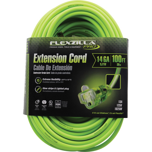 Flexzilla&reg; Pro Industrial Extension Cord, All-Weather, SJTW, 14/3 AWG, 15 A, 100' Les Distributions ICE