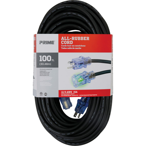 All-Rubber Extension Cord, Outdoor, SJOOW, 12/3 AWG, 15 A, 100' Les Distributions ICE