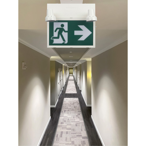 Enseigne d'homme qui court avec &eacute;clairage de s&eacute;curit&eacute;, DEL, &agrave; piles/&agrave; raccordement fixe, 12-1/10" lo x 11" la, Pictogramme Les Distributions ICE