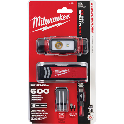 REDLITHIUM USB Hardhat Headlamp, LED, 600 Lumens, 5 Hrs. Run Time, Rechargeable Batteries Les Distributions ICE