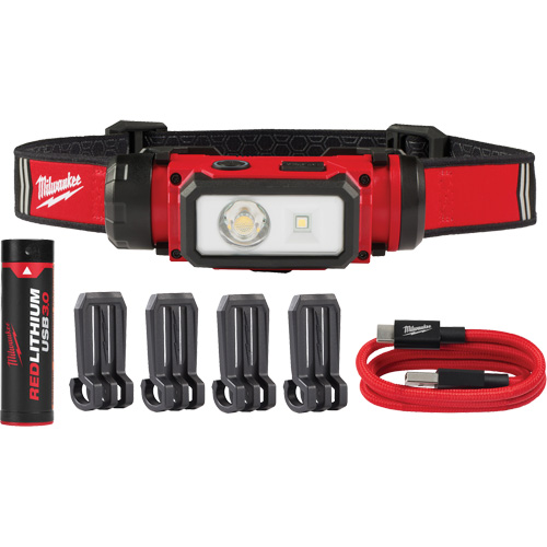REDLITHIUM USB Hardhat Headlamp, LED, 600 Lumens, 5 Hrs. Run Time, Rechargeable Batteries Les Distributions ICE