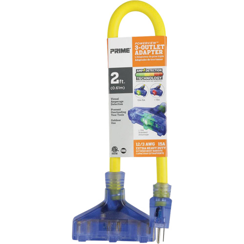 Adaptateur avec d&eacute;tection visuelle de lamp&eacute;rage, Ext&eacute;rieur, AWG 12/3, 15 A, 3 prise(s), 2' Les Distributions ICE