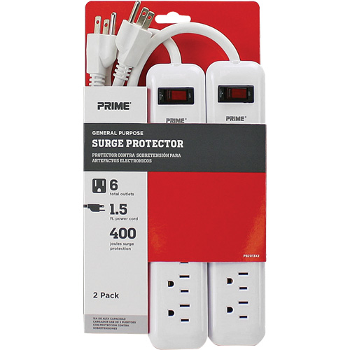 Surge Protector 2-Pack, 6 Outlets, 400 J, 1875 W, 1.5' Cord Les Distributions ICE