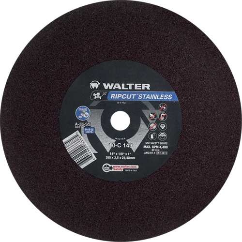 Ripcut Stainless Steel Cut-Off Wheel for Stationary Saws, 14" x 1/8", 1" Arbor, Type 1, Aluminum Oxide, 4400 RPM Les Distributions ICE