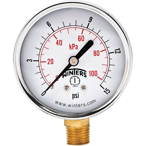Economy Pressure Gauge, 2-1/2" , 0 - 15 psi, Bottom Mount, Analogue Les Distributions ICE