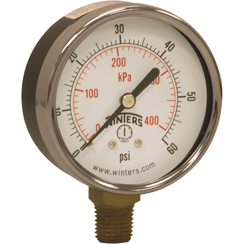 Economy Pressure Gauge, 2-1/2" , 0 - 60 psi, Bottom Mount, Analogue Les Distributions ICE