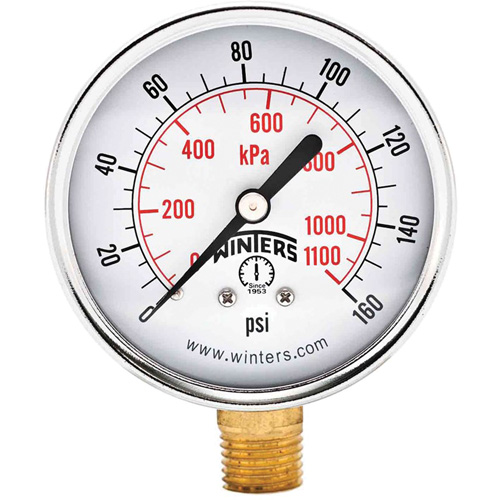 Economy Pressure Gauge, 2-1/2" , 0 - 160 psi, Bottom Mount, Analogue Les Distributions ICE