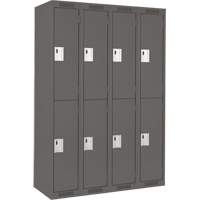 Clean Line Lockers, 2 -tier, Bank of 4, 48" x 18" x 72", Steel, Charcoal, Rivet (Assembled) Les Distributions ICE