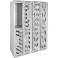 Clean Line Lockers, 2 -tier, Bank of 4, 48" x 15" x 72", Steel, Grey, Rivet (Assembled), Perforated Les Distributions ICE