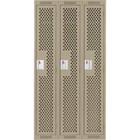 Clean Line Lockers, Bank of 3, 36" x 15" x 72", Steel, Beige, Rivet (Assembled), Perforated Les Distributions ICE