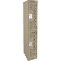 Clean Line Lockers, 2 -tier, 12" x 15" x 72", Steel, Beige, Rivet (Assembled), Perforated Les Distributions ICE