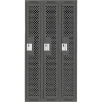 Clean Line Lockers, Bank of 3, 36" x 15" x 72", Steel, Charcoal, Rivet (Assembled), Perforated Les Distributions ICE