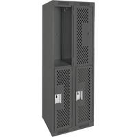 Clean Line Lockers, 2 -tier, Bank of 2, 24" x 15" x 72", Steel, Charcoal, Rivet (Assembled), Perforated Les Distributions ICE