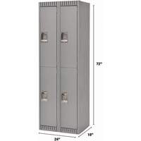 Lockers, 2 -tier, Bank of 2, 24" x 18" x 72", Steel, Grey, Knocked Down Les Distributions ICE