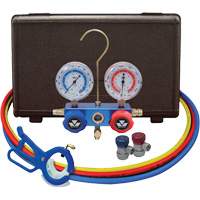Automotive Manifold Gauge Set with Manual Couplers & 3-in-1 Side Mount Can Tap Valve Les Distributions ICE
