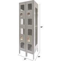 Vented Lockers, 2 -tier, Bank of 2, 24" x 18" x 78", Steel, Grey, Knocked Down, Perforated Les Distributions ICE