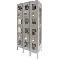 Vented Lockers, 2 -tier, Bank of 3, 36" x 18" x 78", Steel, Grey, Knocked Down, Perforated Les Distributions ICE