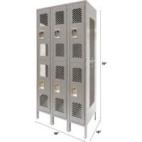 Vented Lockers, 2 -tier, Bank of 3, 36" x 18" x 78", Steel, Grey, Knocked Down, Perforated Les Distributions ICE