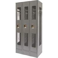 Vented Lockers, Bank of 3, 36" x 18" x 78", Steel, Grey, Knocked Down, Perforated Les Distributions ICE
